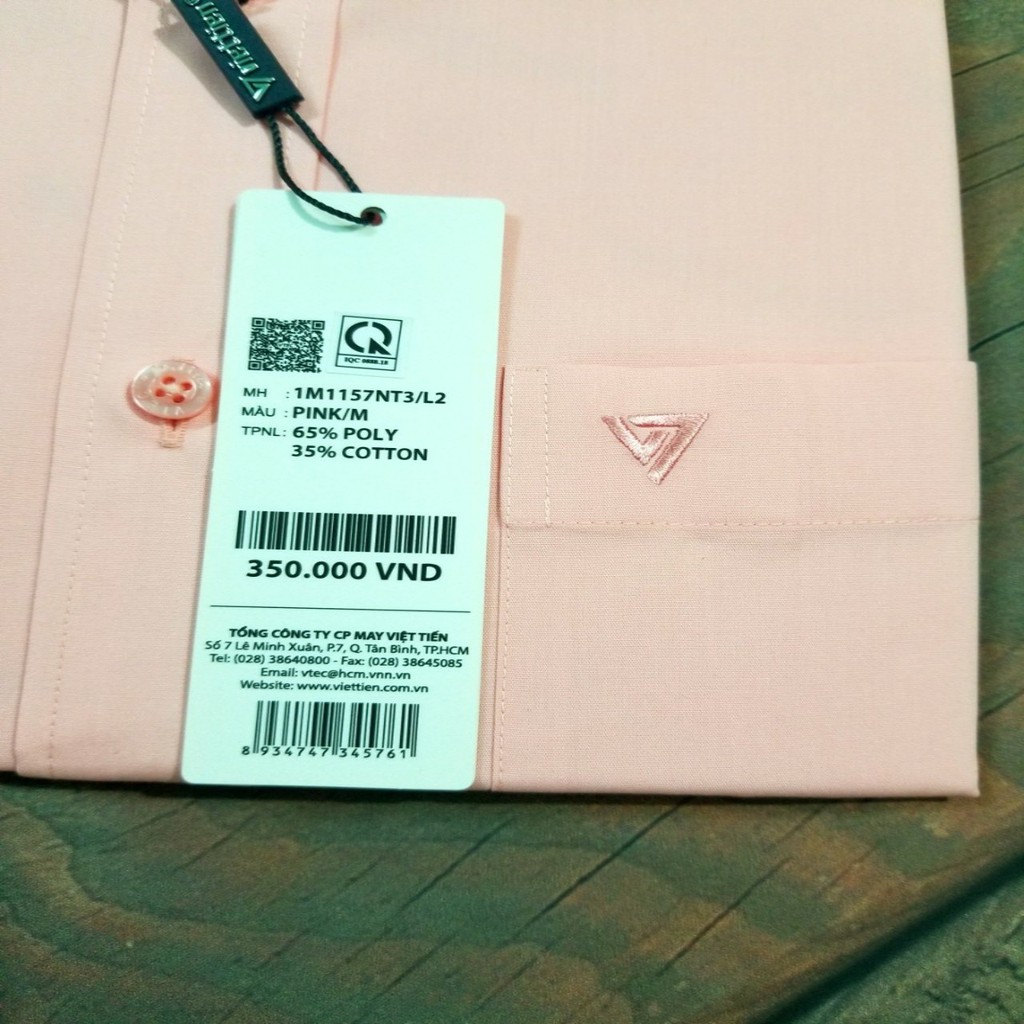 Aó sơ mi nam Việt Tiến dài tay màu Hồng dâu ,chính hãng , cao cấp  - form suông REGULAR - tà bầu