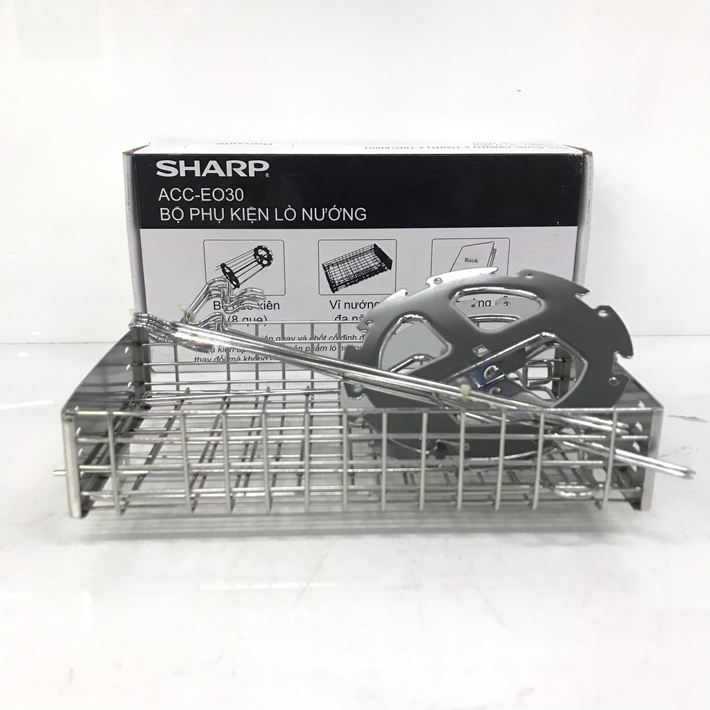Bộ phụ kiện lò nướng chuyên dụng SHARP ACC-EO30 - Vỉ nướng đa năng và 8 xiên quay - Hàng Chính Hãng