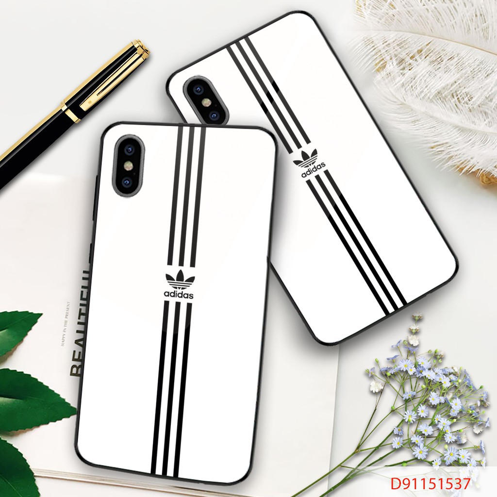 [HOT] ỐP LƯNG TRÁNG GƯƠNG KÍNH CƯỜNG LỰC IPHONE, SAMSUNG NHIỀU ADIDAS NỀN TRẮNG SỌC ĐEN