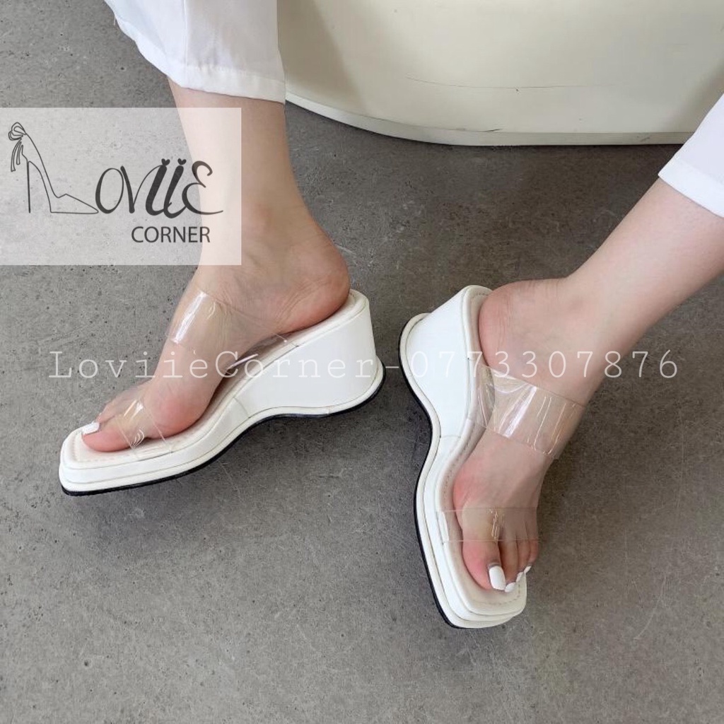 DÉP ĐẾ XUỒNG NỮ LOVIIE CORNER - SANDAL 2 QUAI NGANG TRONG SUỐT THỜI TRANG MÙA HÈ - GIÀY DÉP ĐẾ XUỒNG 7CM D220207