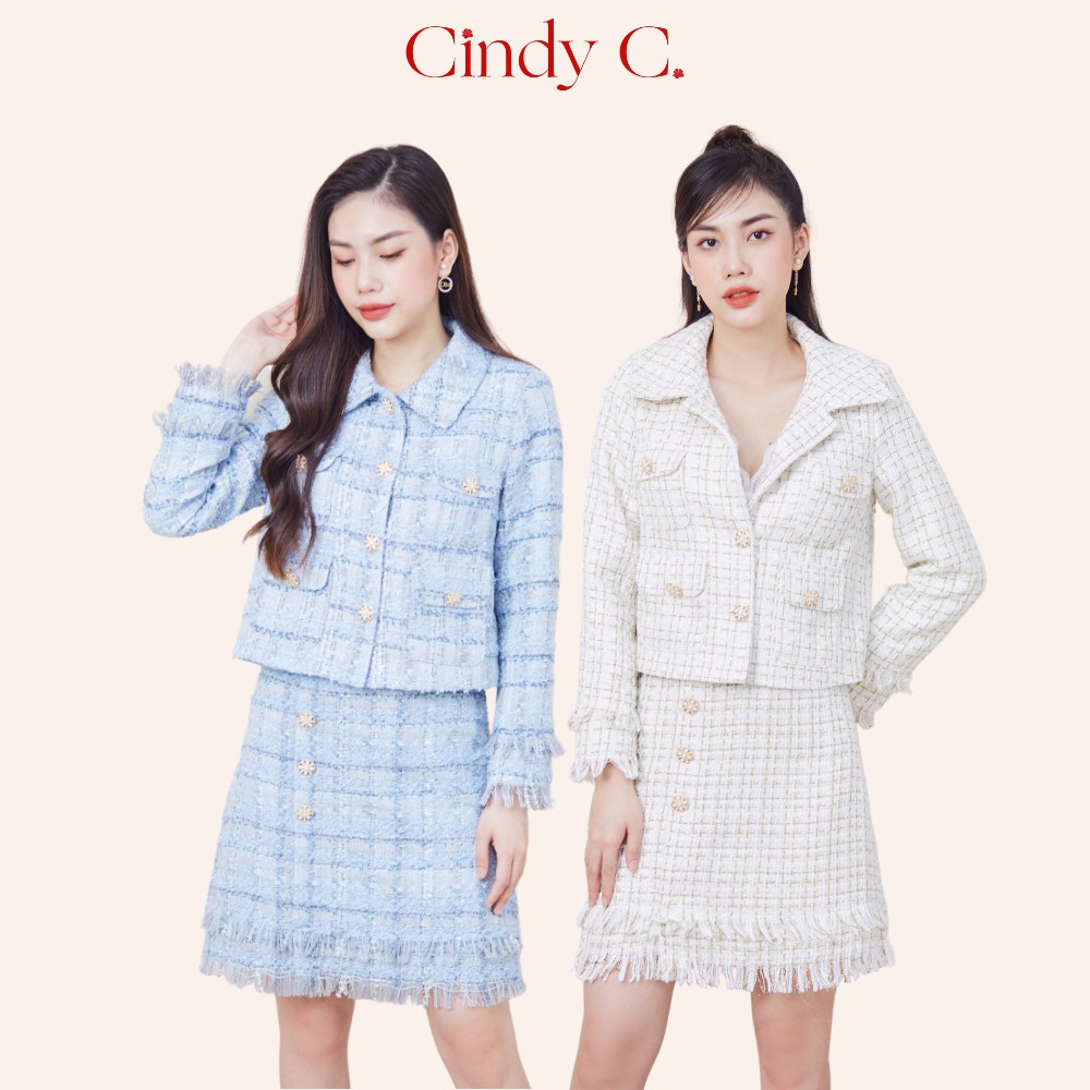 [118] Set Áo khoác Chân váy CINDYC chất dạ Tweed cao cấp, túi có nắp, thiết kế sang trọng, nữ tính S21776/S21777