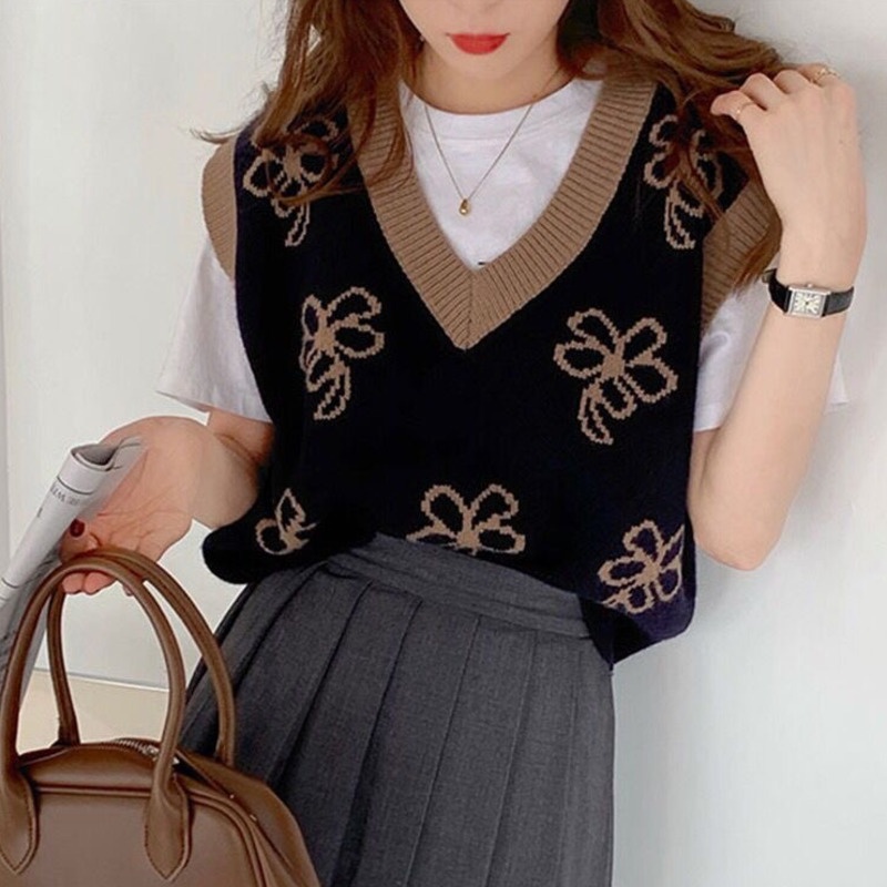 Áo Ghi Lê Dệt Kim Cổ Chữ V Dáng Rộng Thời Trang Mùa Thu Phong Cách Mới