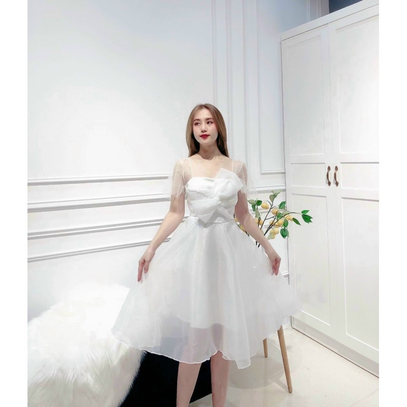 Đầm dự tiệc trắng xòe nhiều lớp, váy chụp kỉ yếu xinh, váy thiết kế cực đẹp