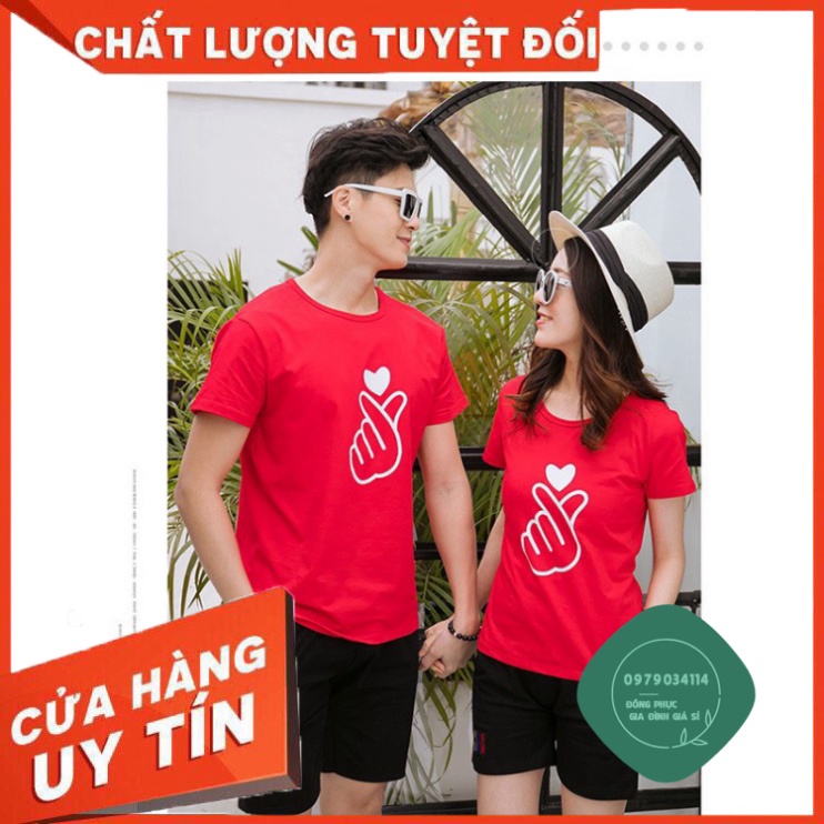Áo thun gia đình màu đỏ Đồng phục gia đình 3/4/5 người giá rẻ Mẫu bắn tim GD0031D0 Bin Action