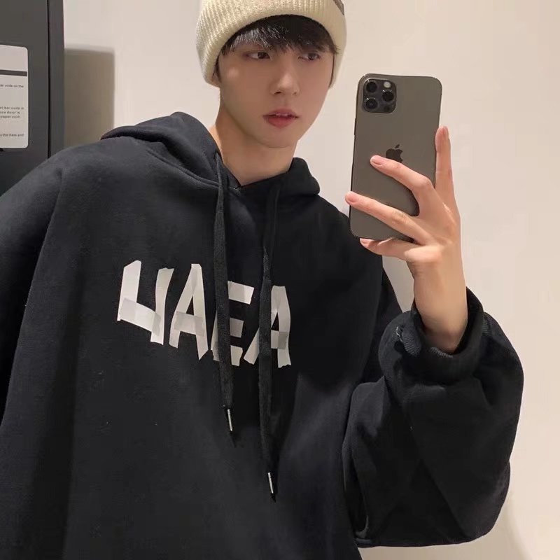 Áo khoác hoodie dáng rộng in chữ trẻ trung thời trang cho nam