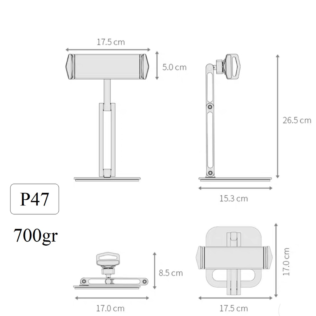 Giá Đỡ iPad, Máy Tính Bảng Tablet Galaxy Tab Hợp Kim Nhôm Để Bàn Dạng Kẹp Khớp Nâng Xoay 360 Độ Đa Năng - P47