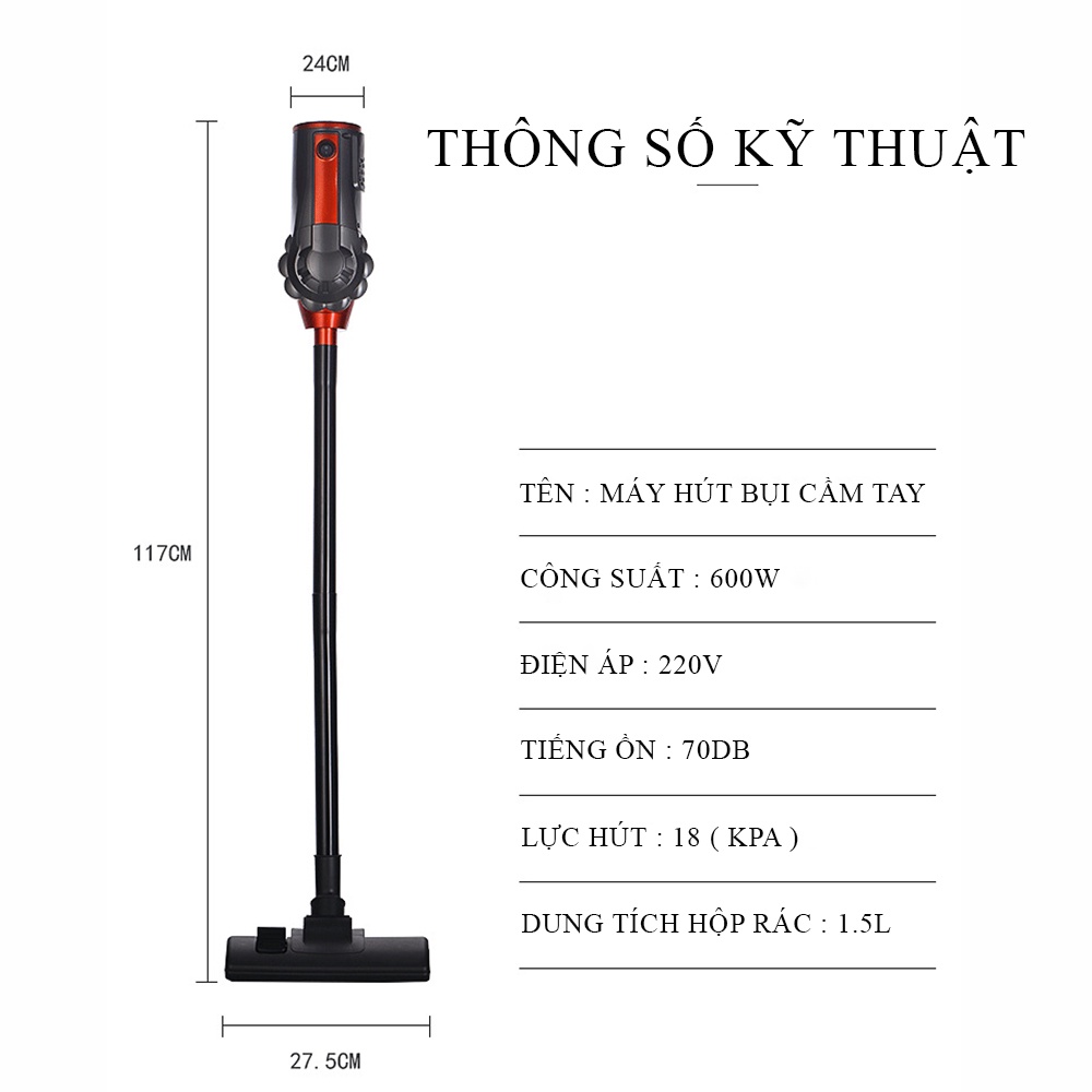 Hút bụi cầm tay có dây đa năng cho gia đình, lực hút cực mạnh công suât 600W, có thể hút khe hẹp hoặc đệm