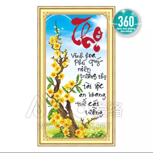 Tranh đính đá 5D chữ Thọ 33 x 66 cm