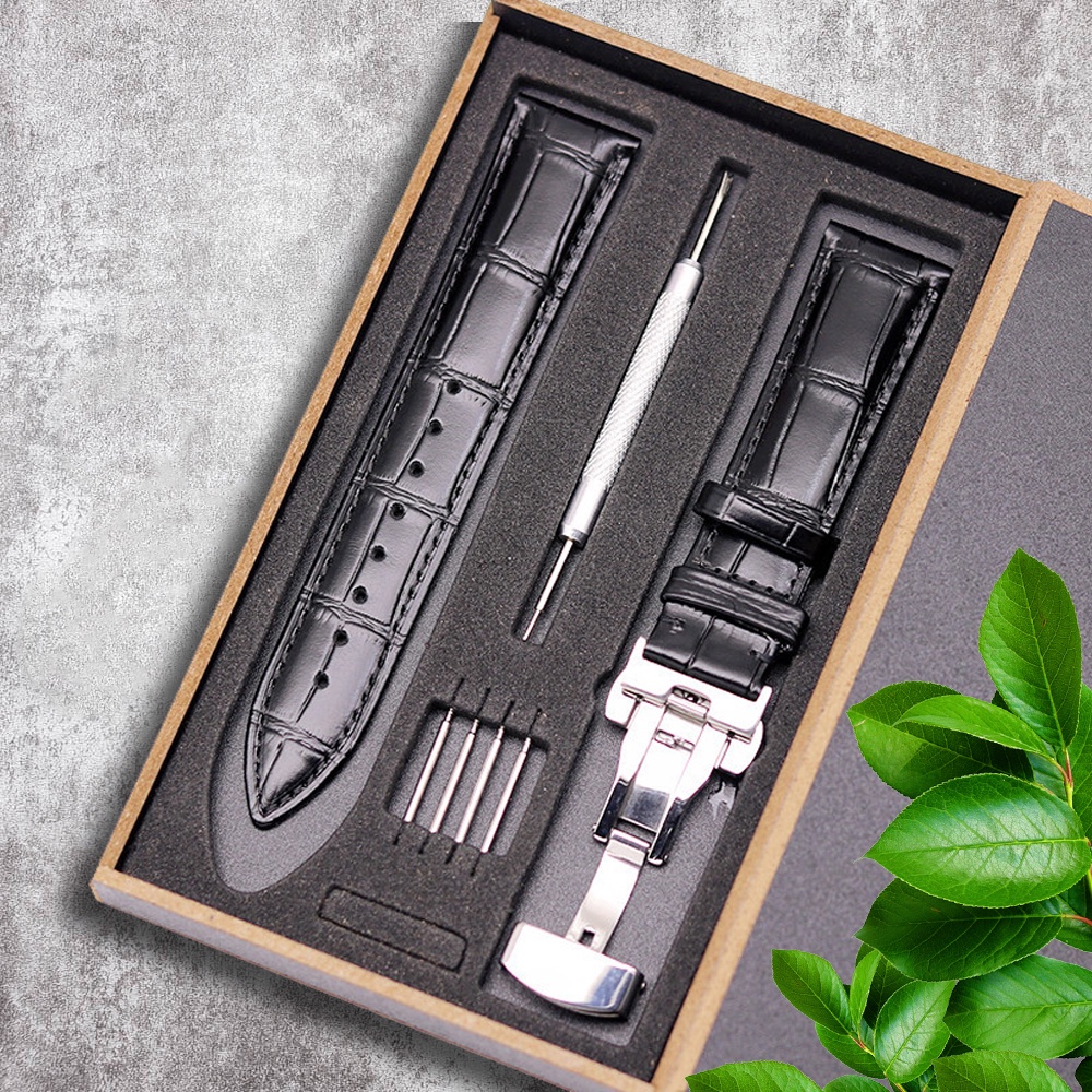 DÂY DA ĐỒNG HỒ DA BÒ KHÓA BƯỚM CAO CẤP 316L