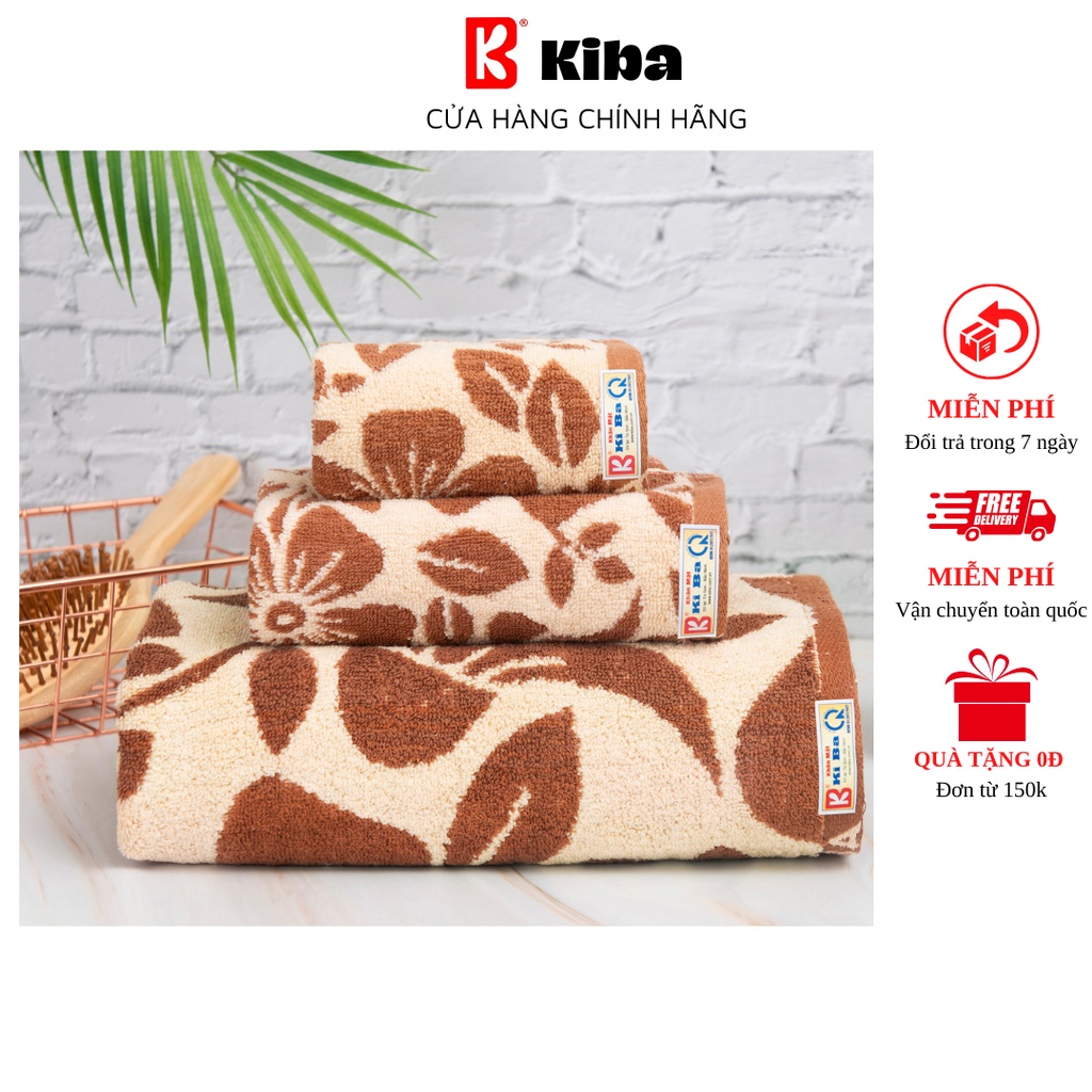 Bộ 3 Khăn Hoa Tắm Gội Mặt, Khăn Tắm Sz 50x100cm KIBA Chất Cotton Hữu Cơ, Êm, Mềm, Dày Dặn, Thấm Hút Tốt, An Toàn