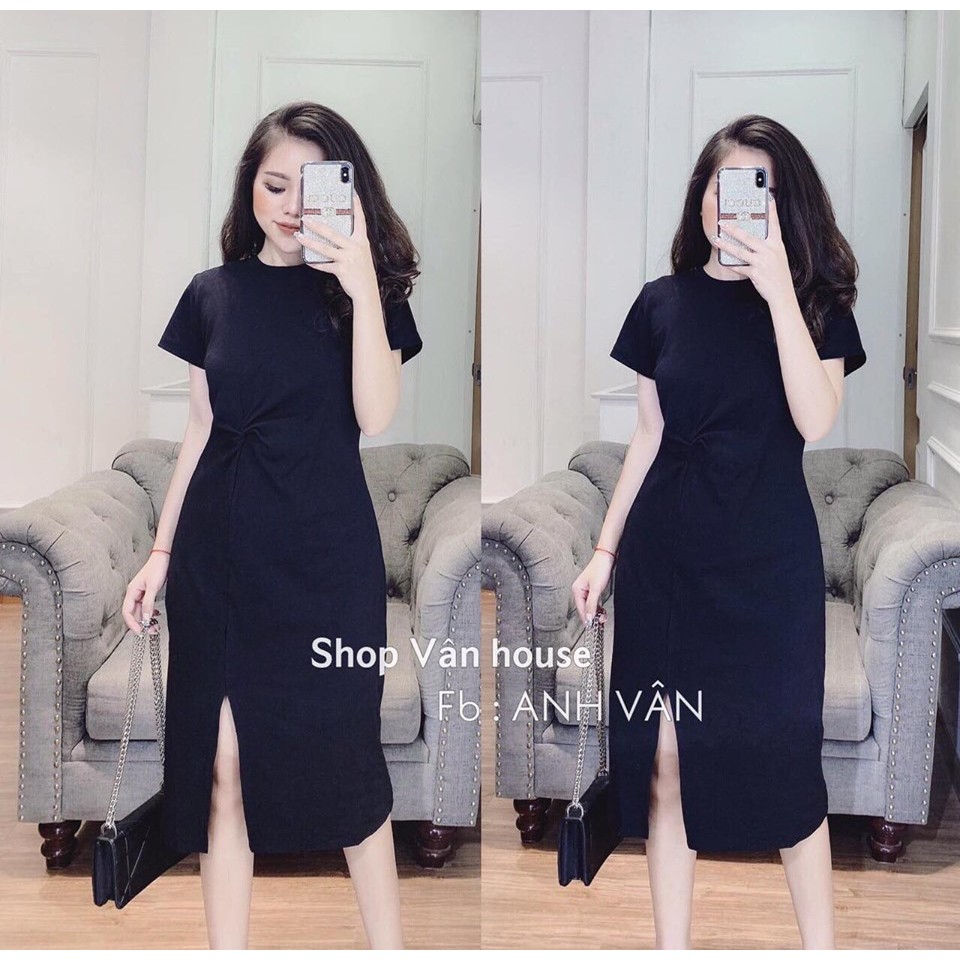 Đầm suông nữ Shynstores - váy xuông cotton xoắn eo cổ tròn vải đẹp form rộng freeship | BigBuy360 - bigbuy360.vn