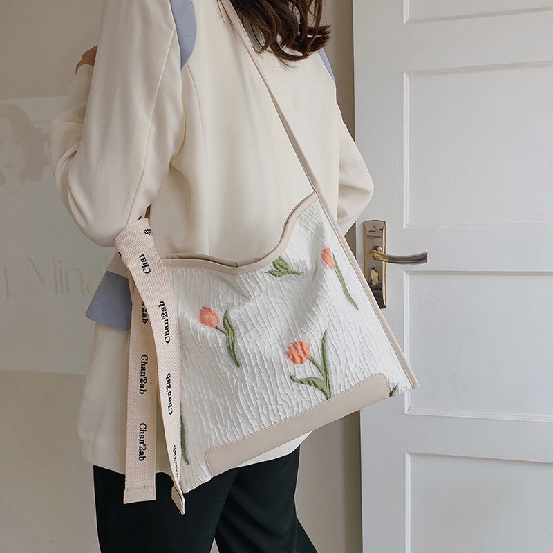Túi Xách Đeo Vai Cỡ Lớn Họa Tiết Hoa Tulip Thời Trang Mùa Hè