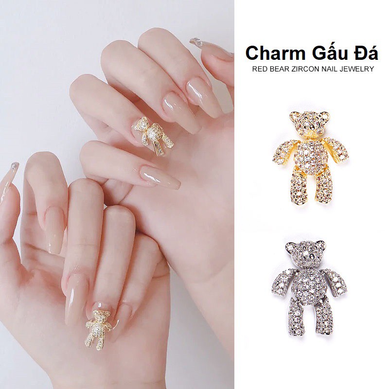 Charm gấu đá chuyển động đính móng