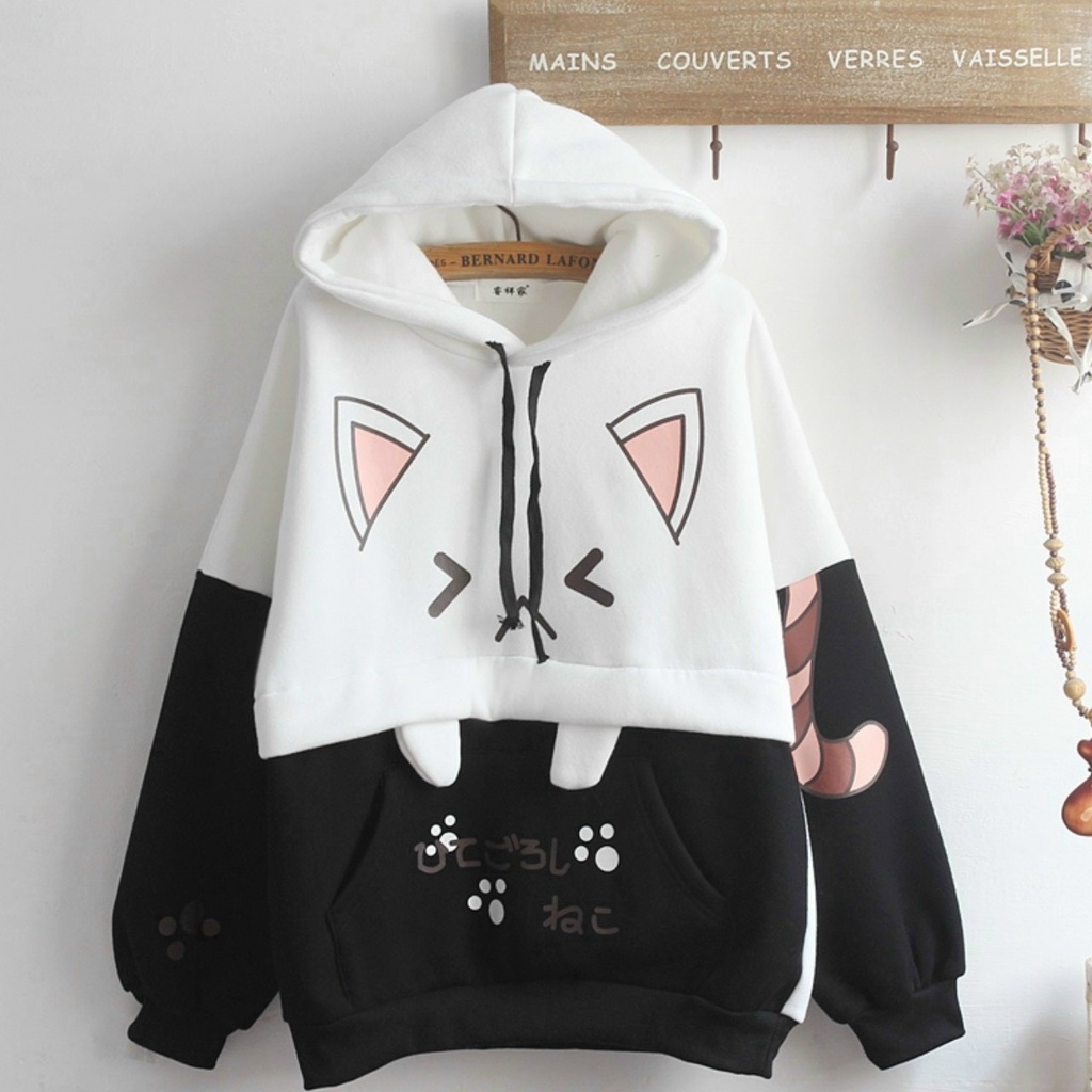 Áo Khoác Nỉ TRần Bông Thêu Hình Chú MÈo Cute Trước Ngực TTVV0010