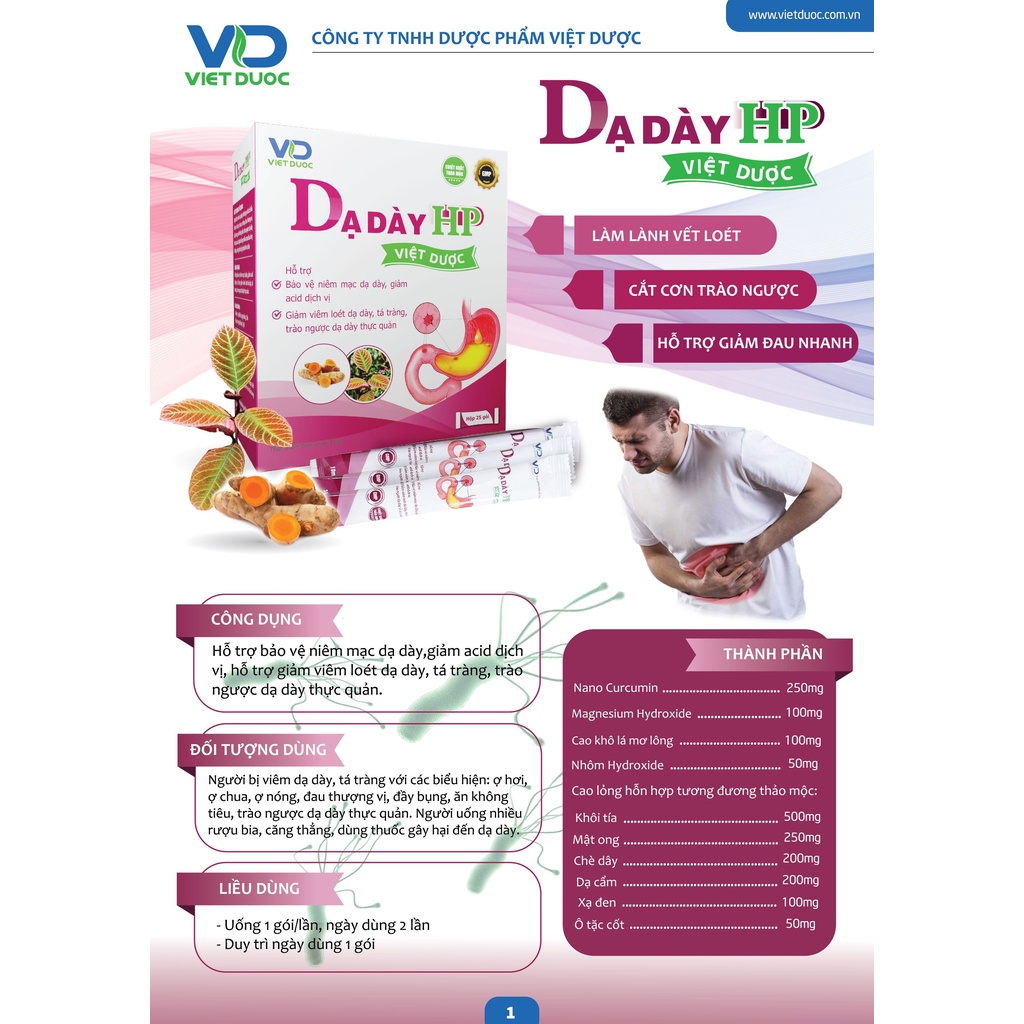 Dạ Dày HP Việt Dược giảm viêm loét dạ dày, tá tràng, trào ngược dạ dày thực quản Hộp
