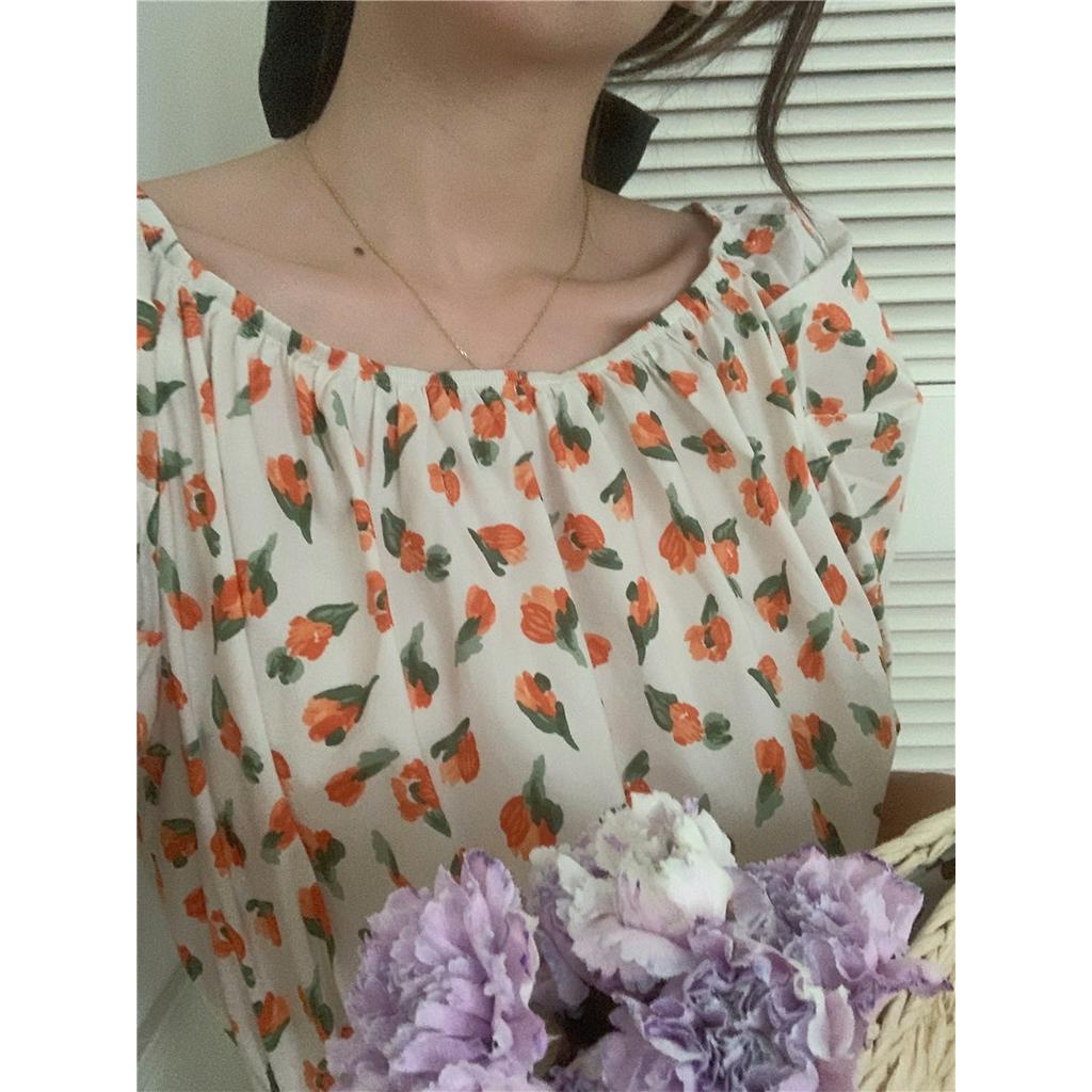 Áo Trễ Vai Tay Ngắn In Hoa Phong Cách Hàn Quốc Dễ Thương 52116