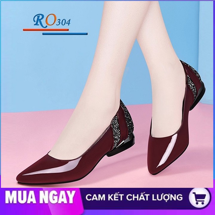 Giày cao gót nữ đẹp đế vuông 2cm hàng hiệu rosata hai màu đen đỏ ro304