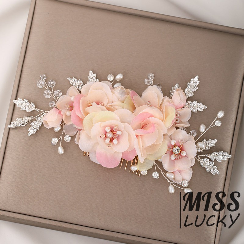 Lược cài tóc hình hoa đính đá thanh lịch cho cô dâu