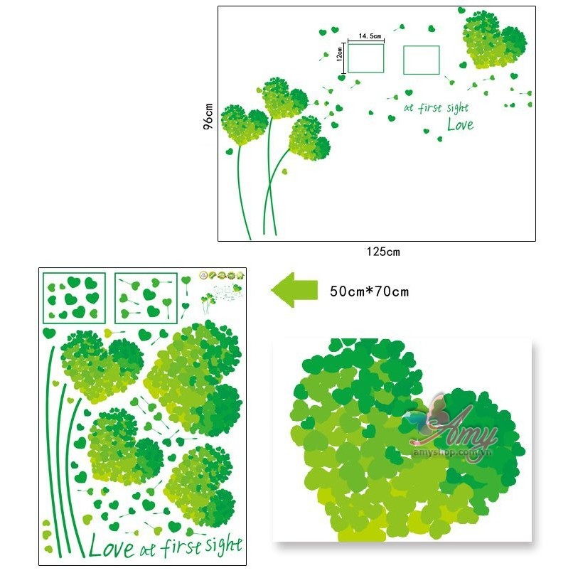 Decal dán tường Trái tim xanh lá - DH051