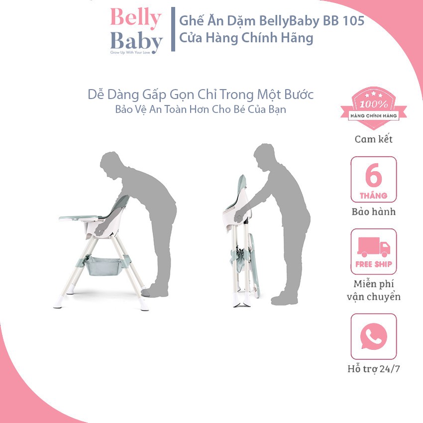 Ghế Ăn Dặm BellyBaby BB105 Phiên Bản 2021 FULL Phụ Kiện - Có Bánh Xe - An Toàn - Tiện Lợi - BellyBaby