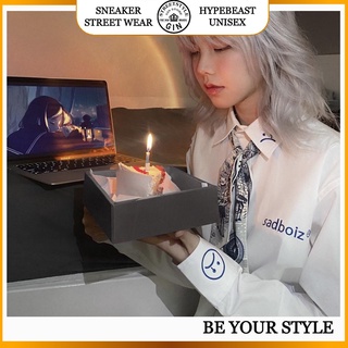 Áo sơ mi sad boiz tay dài trắng signature oversized shirt phong cách ulzzang local brand - gin store