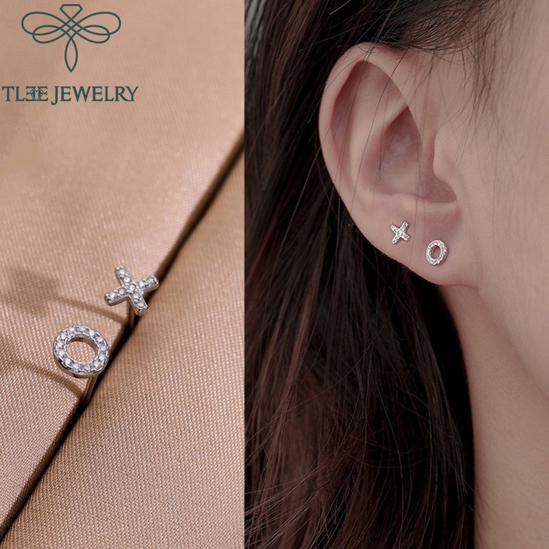 Khuyên tai bạc nữ TLEE X,O nạm đá mini xinh xắn TleeJewelry B0122