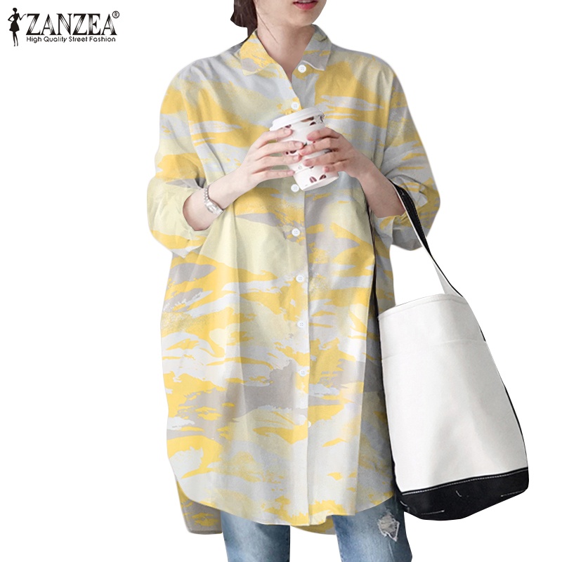 Áo sơ mi Zanzea form rộng in họa tiết phong cách vintage thời trang cho nữ