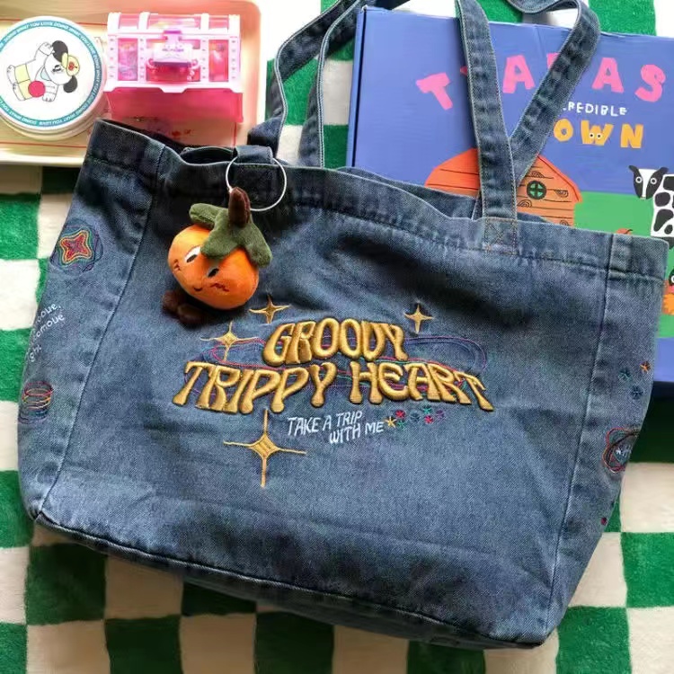 Túi Xách Denim Thêu Họa Tiết Y2K Thời Trang Nữ Tính