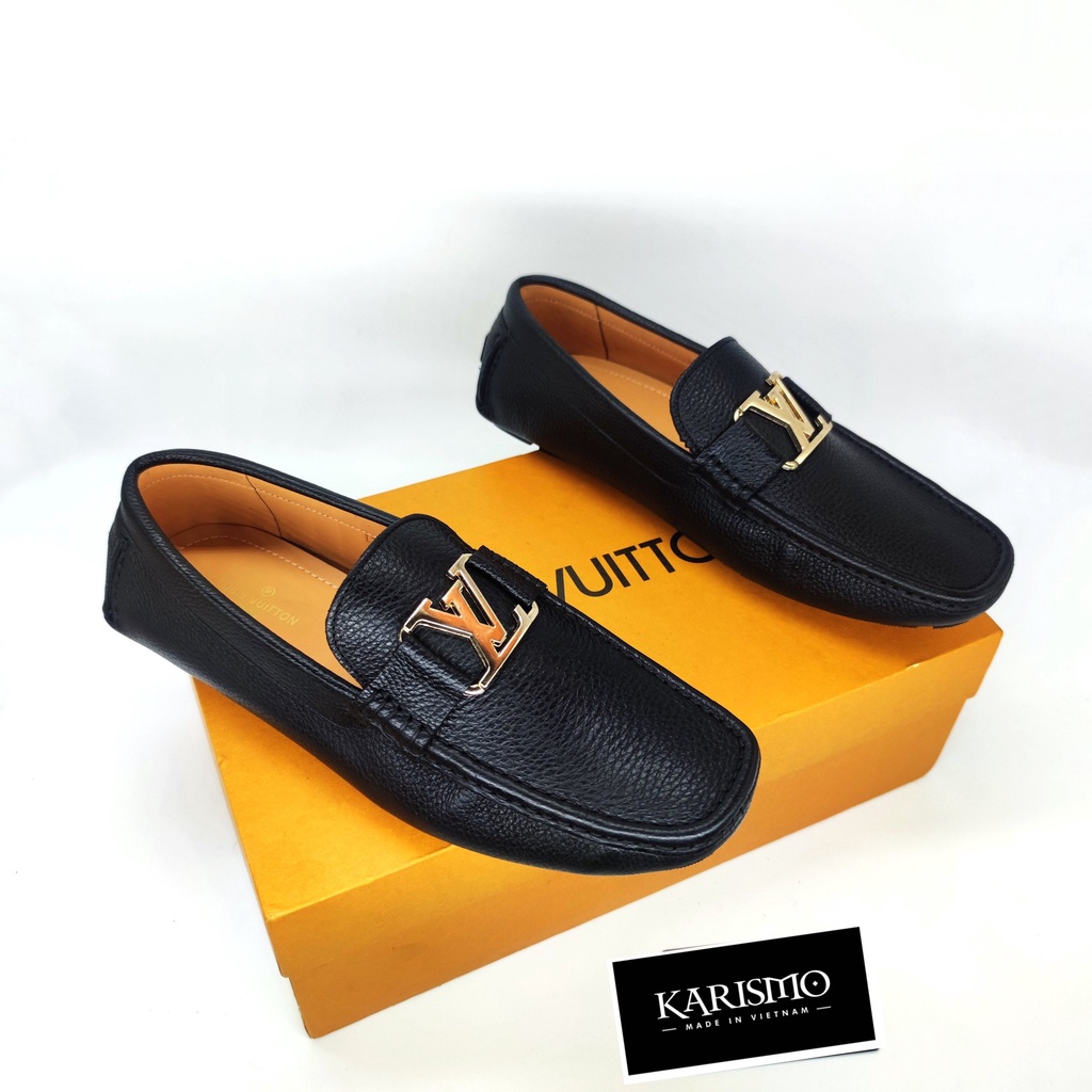 Giày lười mọi da nam LV - Khóa vàng nổi bật - khóa đen sang trọng - Da bò 100% bảo hành 12 thàng