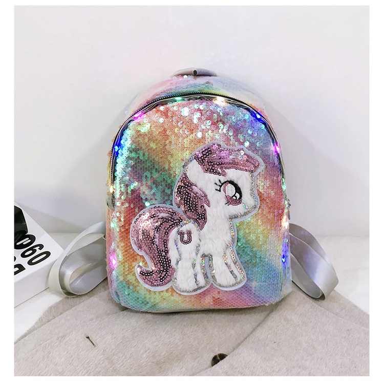 Balo bằng lông phối đèn lấp lánh hình kì lân dễ thương thời trang phù hợp cho trẻ em đi học