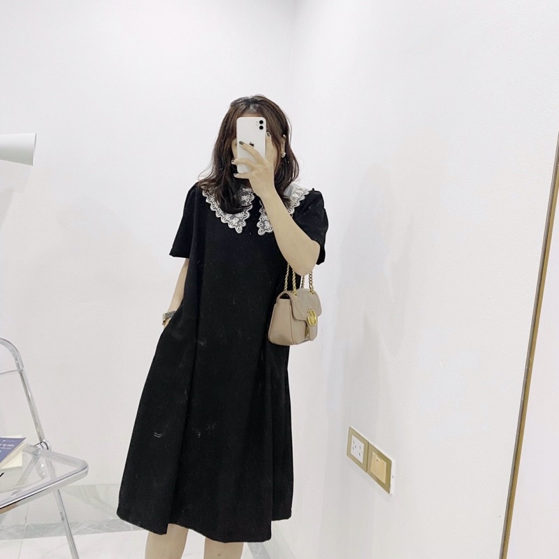 Váy Thô Đen Cổ Bả To Bầu Bí Bon Chen, Dáng Váy Suông Rộng Dễ Mặc Phù Hợp Với Tất Cả Dáng Người | BigBuy360 - bigbuy360.vn