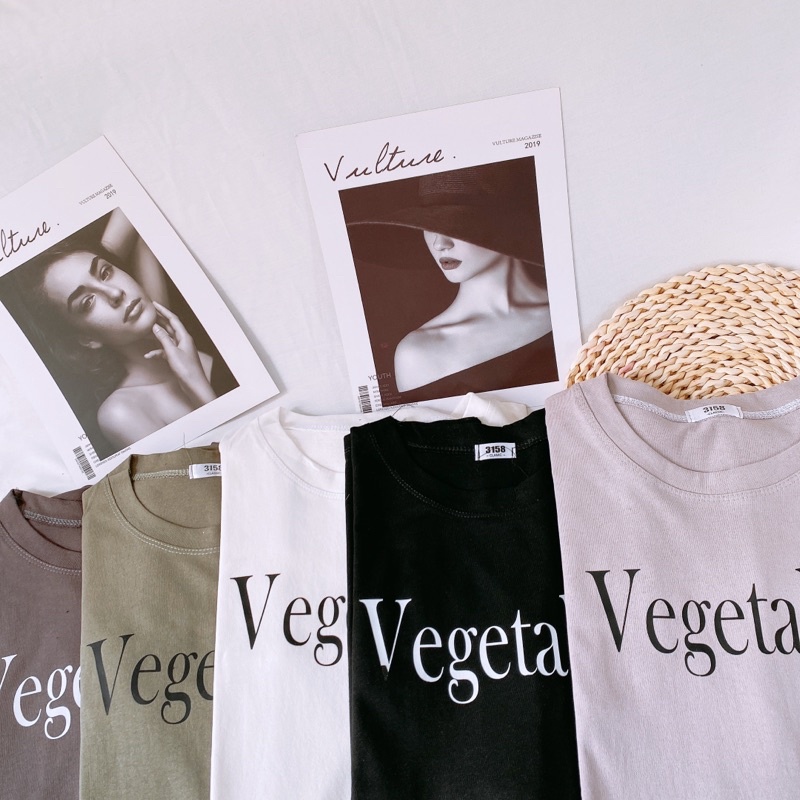 Áo phông 3158, áo thun tay lỡ form rộng chất cotton in chữ VEGE