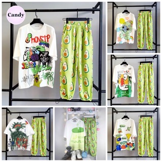 [ COMBO TIẾT KIỆM ] Set áo 3D Sữa Chuối Stitch Cá Nữ Thần Tự Do Hoạt Hình + quần dài cartoon Bơ Avocado unisex