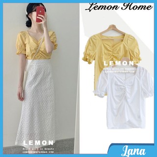 Áo kiểu nữ LaNa dáng croptop cổ tim vát, tay bồng nhún ngực ôm dáng phong cách Ulzzang Hàn Quốc C43