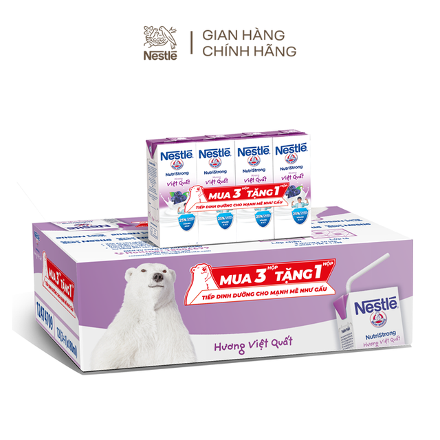 [TẶNG 12 HỘP khi mua 36 hộp] Thùng 48 hộp Sữa Nestlé Gấu Hương Việt quất 12((3+1)x180ml)