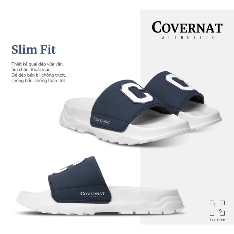 Dép quai ngang nam nữ COVERNAT màu Xanh navy Logo chữ C thêu- Dép bánh mì siêu đẳng cấp