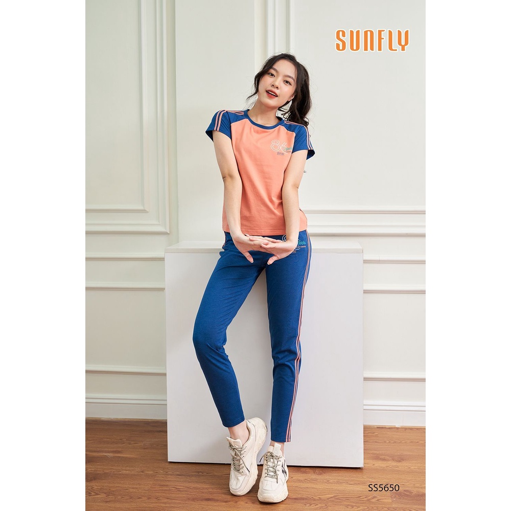 Bộ mặc nhà nữ thể thao cotton SUNFLY áo cộc, quần dài SS5650