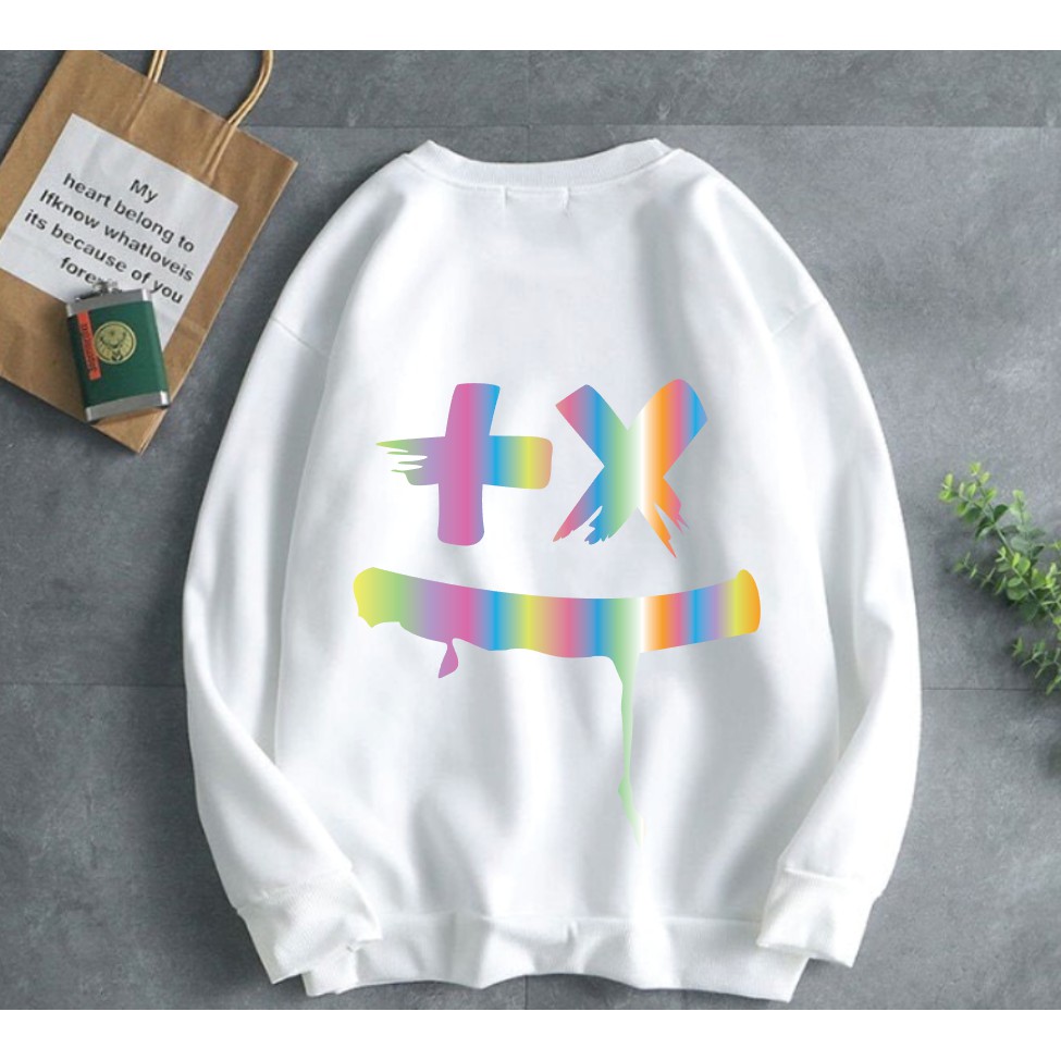 Áo nỉ mặt cười unisex dài tay nam nữ cao cấp, áo phông nỉ bông sweater  màu trắng, đen