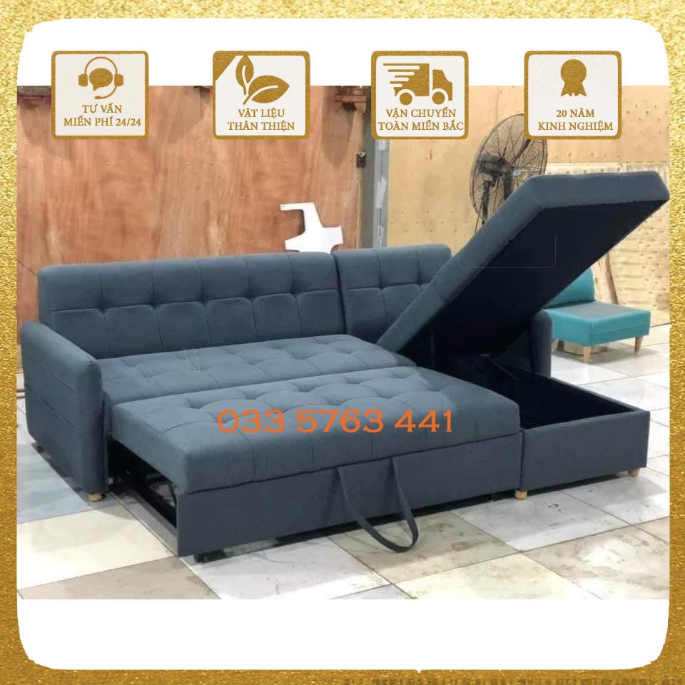 Sofa khung gỗ tự nhiên góc el thiết kế thông minh kéo ra thành sofa giường kích thước 2m2x1m6
