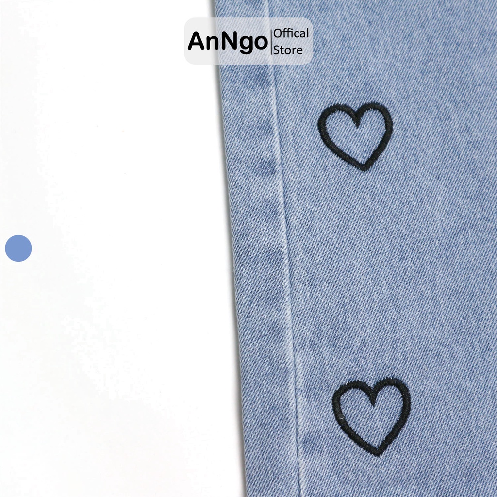 Quần jean nữ baggy ống rộng thêu họa tiết cực đẹp AnNgo - AT161 A