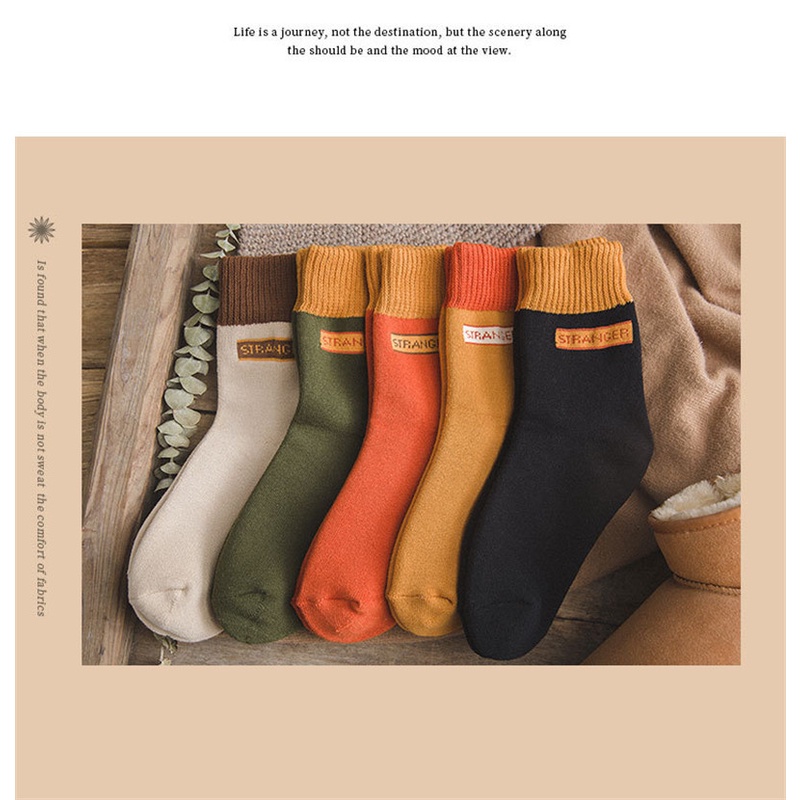 FINETOO Vớ Dày Màu Trơn In Chữ Thời Trang Mùa Đông Ấm Áp Cho Nam Và Nữ