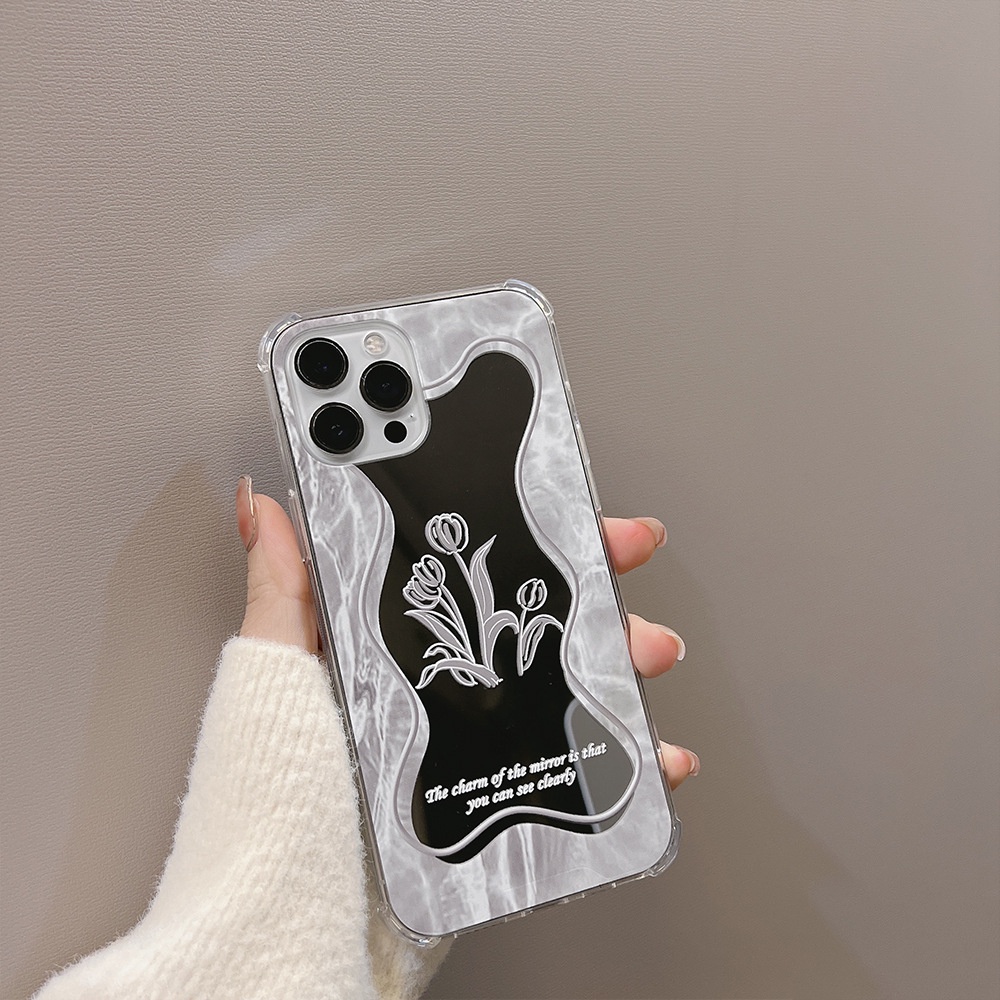Ốp iphone Vỏ điện thoại hoa văn Tulip với gương trang điểm TPu Silicone Case Điện thoại iPhone 11 Pro Max X Xr Xs 7 8 14 Plus Se 2020 12 pro max 13