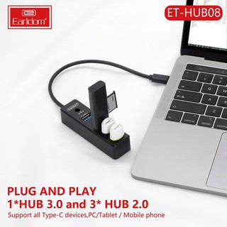 Mua Cáp Usb Hub Earldom HUB - 08 Type C Hỗ Trợ 3 Cổng USB 2.0 và 1 cổng USB 3.0