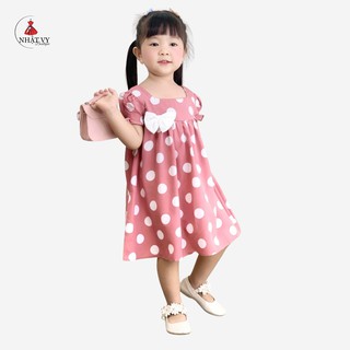 Váy Bé NHẬT VY Baby Doll Nơ Trắng Chất Cotton Mịn Đi Chơi Dáng Xoè Màu Đỏ, Hồng - M27