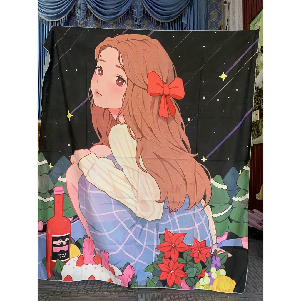 Tranh vải treo tường anime ⚡[ 𝗳𝗿𝗲𝗲𝘀𝗵𝗶𝗽 ] ⚡ thảm treo tường mẫu cô gái dành cho phòng ngủ đẹp giá rẻ