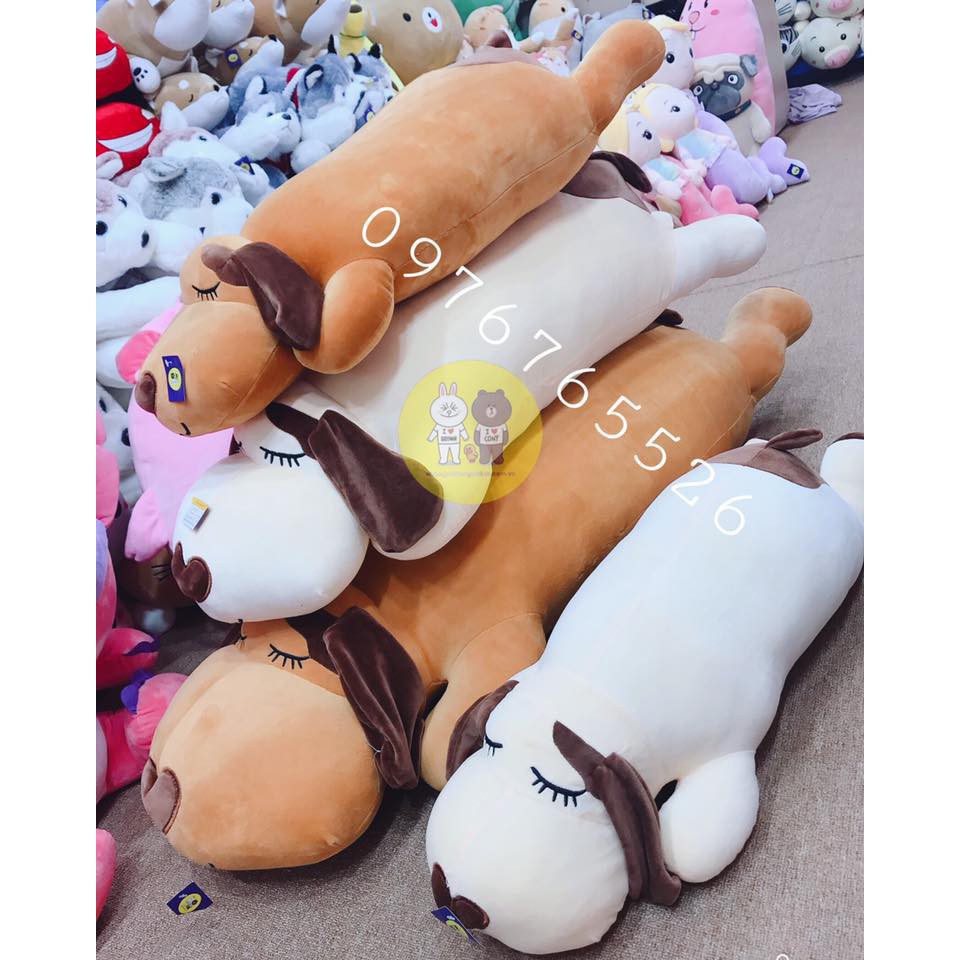 Gấu bông gối ôm dài chó tai dài 2 màu nâu kem kích thước 80-110-120cm Xưởng gấu bông Việt Nam