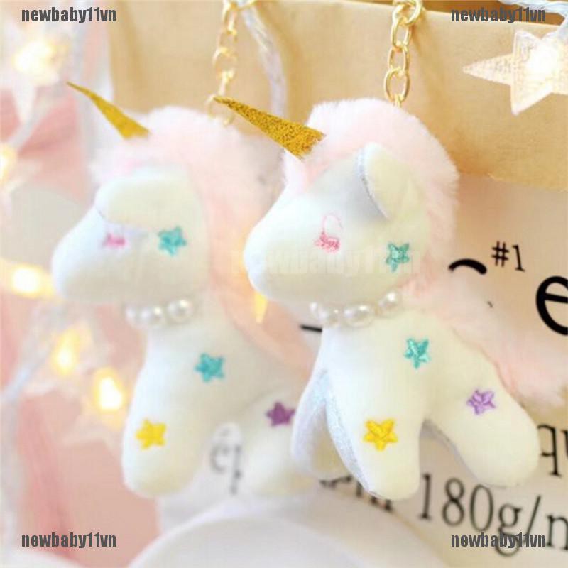 Unicorn Horse Plush Fur Ball Keychain Keyring Handbag Pendant Key Ring Gifts Baby1