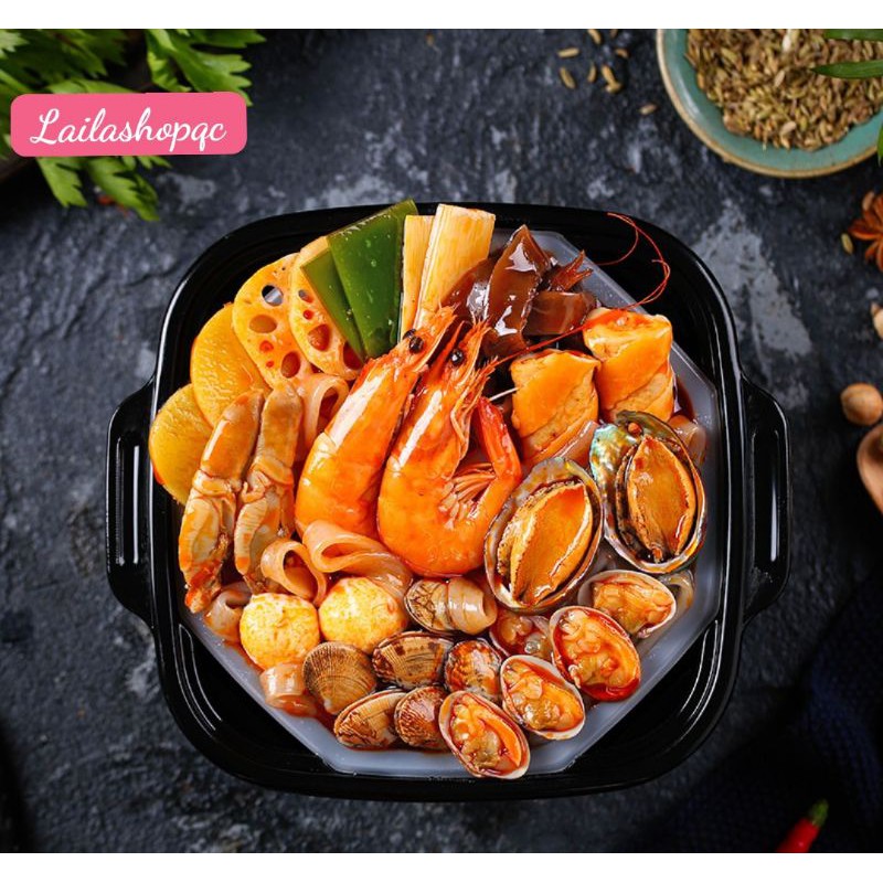 Lẩu tự sôi hải sản full topping tôm bào ngư ngao bạch tuộc lau tu soi chua cay