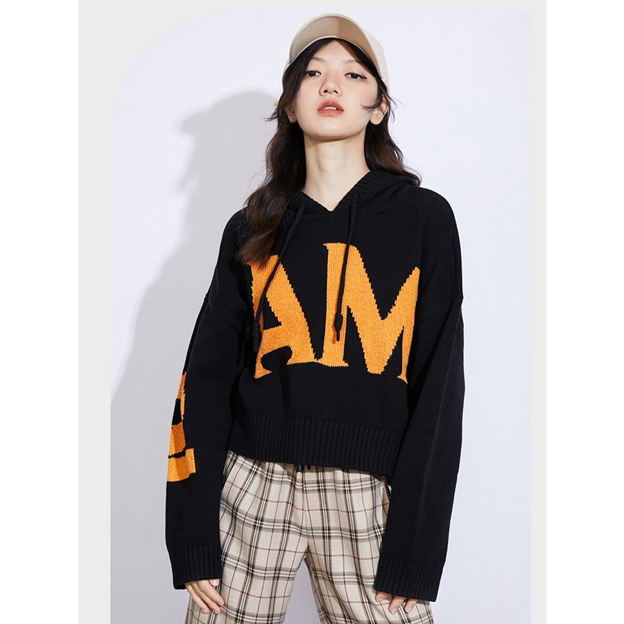 Áo hoodie ZHELIHANGFEI dài tay in chữ eo cao phong cách retro thời trang