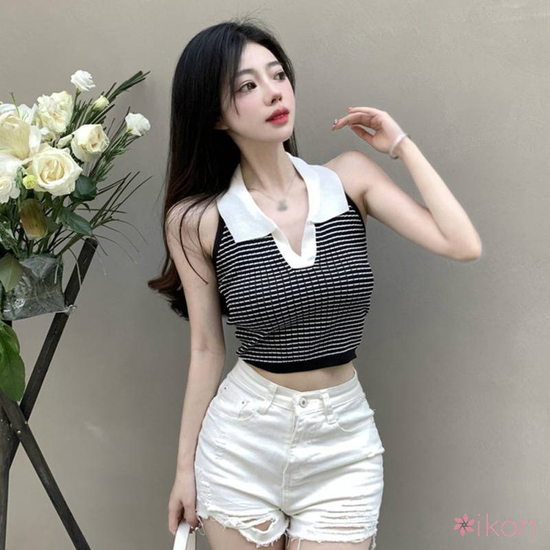 Áo Dệt Kim Nữ Sát Nách Màu Sắc Tương Phản